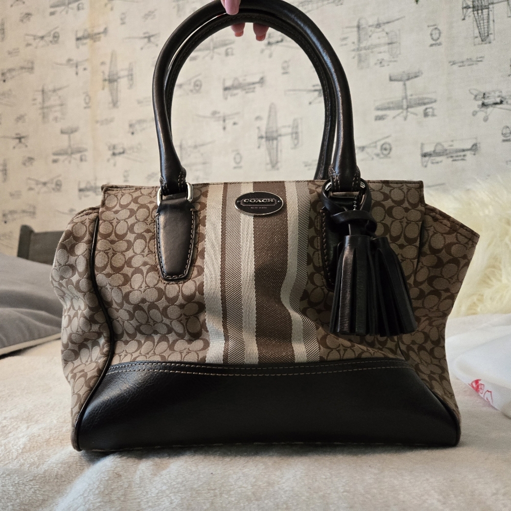Coach Bag 19915  Legacy Signature Stripe Medium Candace Tan And Brown